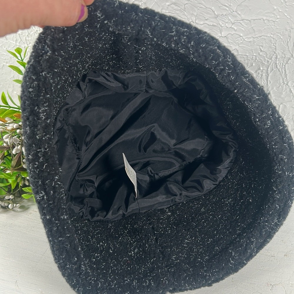 Black Textured Bucket Hat With White  Accents Retro Style Bucket hat - Picture 6 of 15